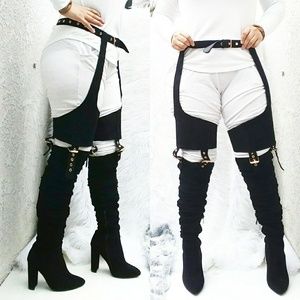 Black Belted Over The Knee Long Boot In Black